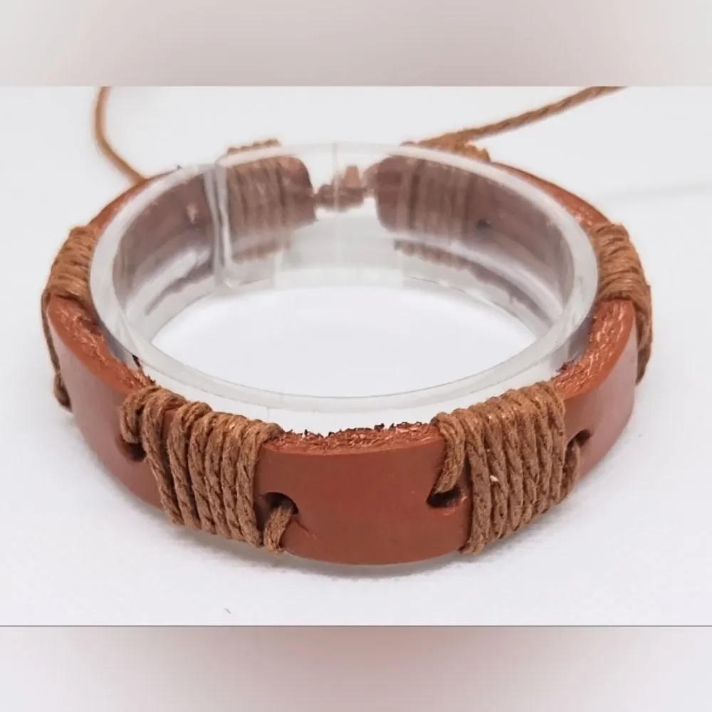 Men's bracelet leather‎ braided brown new e86